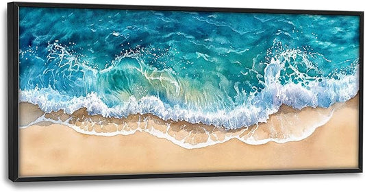 SweetFox Extra Large Watercolor Ocean Wave Framed Wall Art for Living Room, Coastal Beach Ocean Pictures Oversized Wall Decor Abstract Canvas Painting Print Artworks for Bathroom Bedroom 60L X 30W