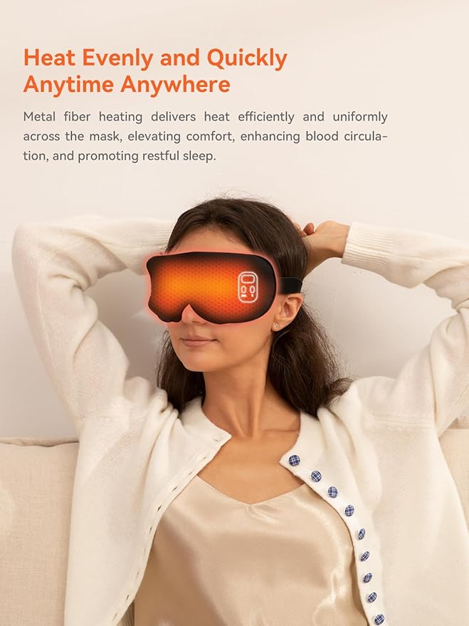 Heated Eye Mask for Dry Eye Relief, Cordless Warm Compress Sleep Mask with 4 Heat Settings & Timer, Rechargeable Silk Eyes Warmer for Migraine, Travel, Women Men Black