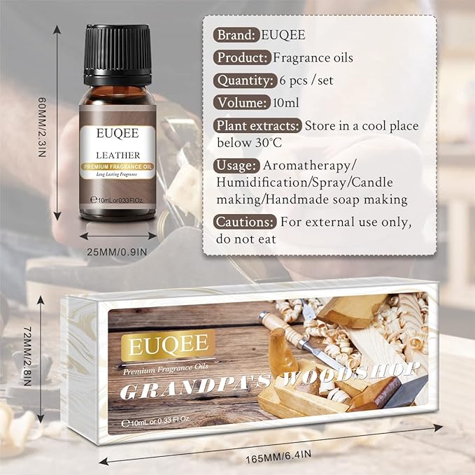 Fragrance Oils Gift Set Premium Woody Scented Oil - Forest Pine, Warm Rustic Woods, Bamboo & Teak, Cedarwood, Leather, Sweet Tobacc(Honeyed Haze), for Diffuser, Soap Making, Candle - 6x10ml