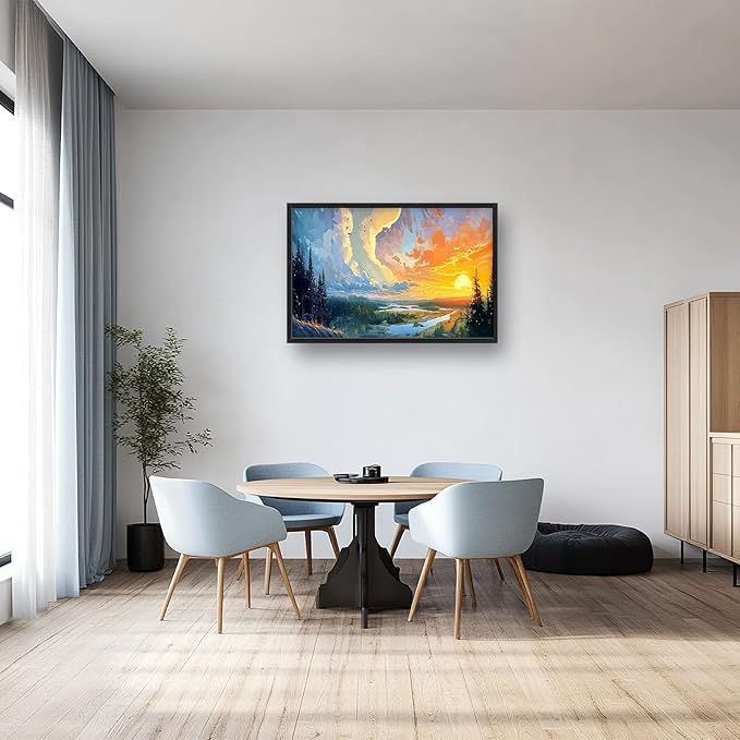 Framed Large Sun Landscape Wall Art for Living Room, Oversized Forest Wall Decor Lake Sunrise Canvas Print Nature Picture Home Decoration for Bedroom Living Room Office 36"x24"