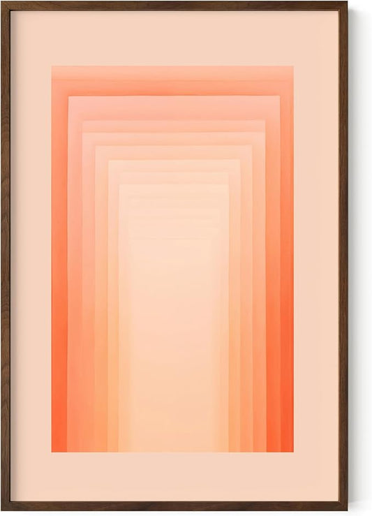 HAUS AND HUES Colorful Abstract Wall Art - Minimalist Retro Picture for Living Room Decor, Red and Pink Modern Wall Art Painting (Pink Geometric, Walnut Frame, 24x36)