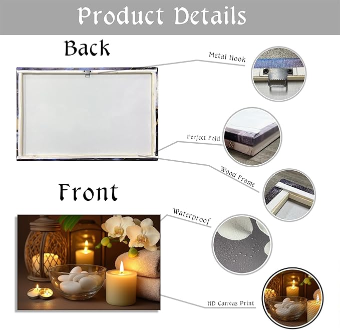 KPLUNDO Large Zen Canvas Wall Art - Candle with Spa Stones on Wood Table Picture Orchid Painting Prints Meditation Relax Artwork for Bathroom Yoga Spiritual Room Decor Frame(28.00x42.00 inch)