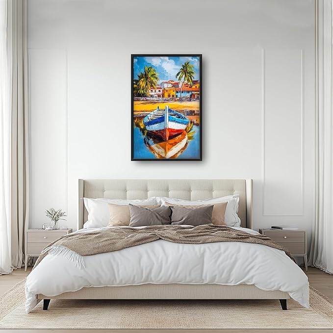 Graffiti Boat Large Wall Art Tropical Colorful Coastal Pictures Wall Decor Big Canvas Painting Prints Framed Artwork Home Decorations Above Bed for Bedroom Living Room Dining Room Bathroom 24"x36"