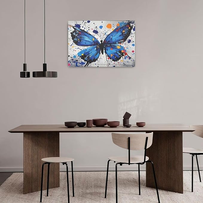 Banksy Butterfly Wall Art Blue Butterfly Street Art Graffiti Wall Decor Pictures Painting Canvas Artwork Framed Decoration Gifts for Women Girl Living Room Bedroom Office 16"x24"