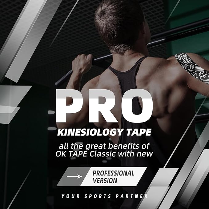OK TAPE PRO Kinesiology Tape Uncut Roll, Elastic Physical Therapy Athletic Tape for Pain Relief, Muscle Support, Kinetic Tape, Water Resistant, 2in X 16.4ft -Black