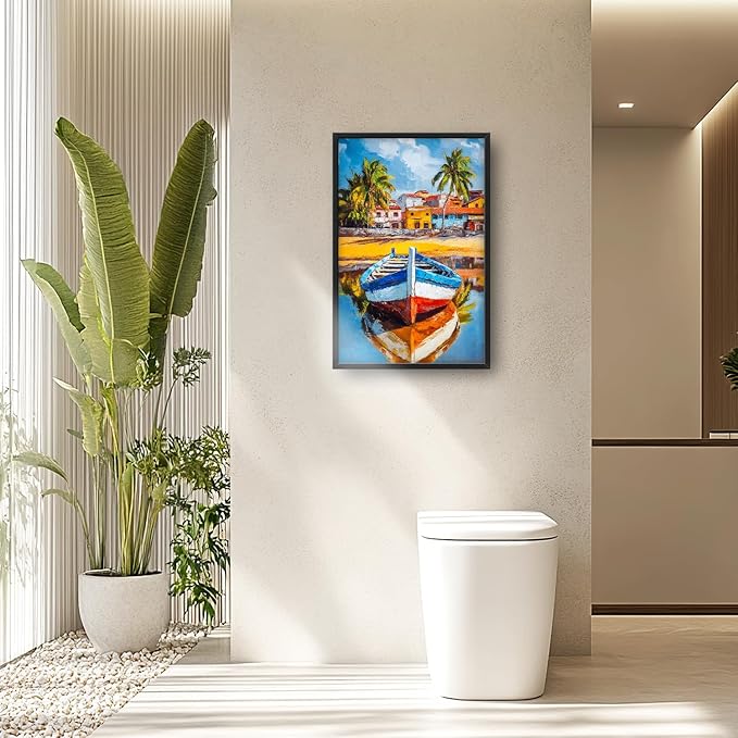 Graffiti Boat Large Wall Art Tropical Colorful Coastal Pictures Wall Decor Big Canvas Painting Prints Framed Artwork Home Decorations Above Bed for Bedroom Living Room Dining Room Bathroom 24"x36"
