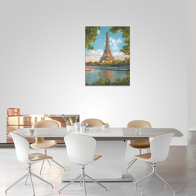 Eiffel Tower Wall Art Paris Eiffel Tower Wall Decor Cityscape Pictures Canvas Painting Framed Artwork Home Decorations for Bathroom Living Room Bedroom Office Kitchen 12"x16"