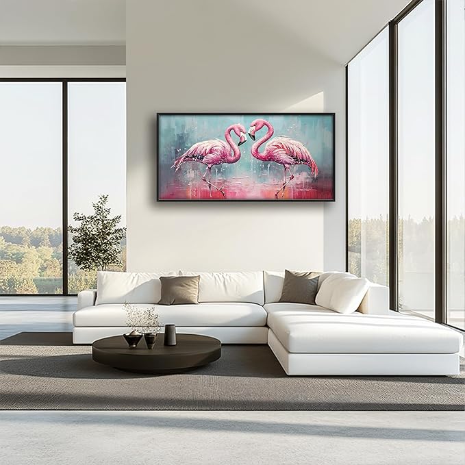 Large Flamingo Framed Wall Art for Living Room Flamingo Pictures Wall Decor Tropical Wildlife Painting Artwork Print Painting Home Decoration for Bathroom Bedroom Office 60x30 inch