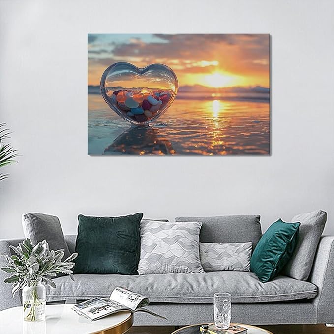 Fleruku Beach Sunset Wall Art Ocean Coastline Wall Decor Natural Scenery Pictures Canvas Painting Artwork Home Decorations for Living Room Bedroom Bathroom Office 24"x16"