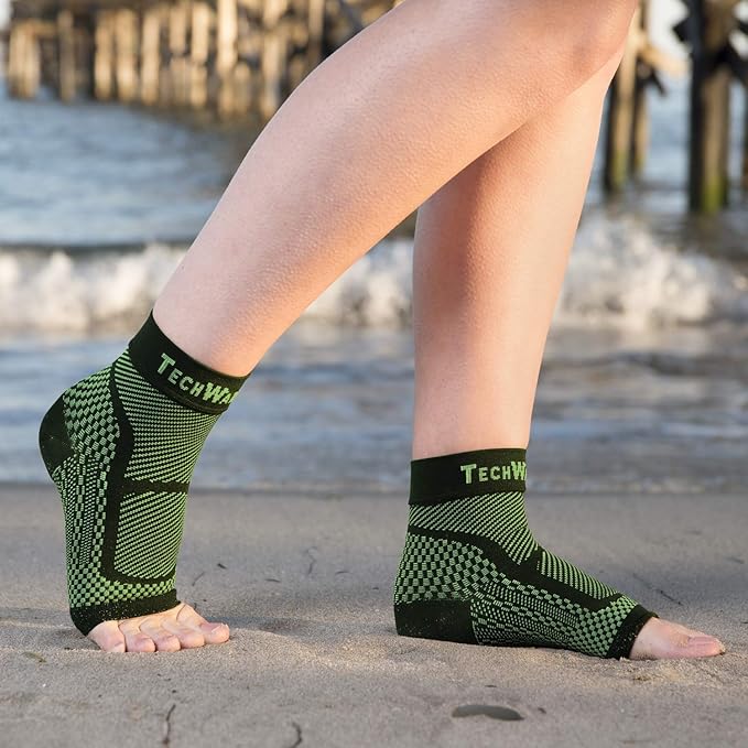 TechWare Pro Ankle Brace Compression Sleeve - Plantar Fasciitis Sock. Relieves Achilles Tendonitis. Foot Arch Support Reduces Joint Pain, Swelling & Heel Spur Pain. Injury Recovery Braces for Sports