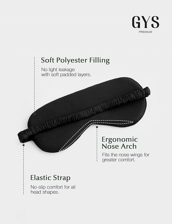 GYS Premium Bamboo Viscose Sleep Mask with Elastic Strap Block Light Eye Mask for Sleeping and Traveling, Black, One Size