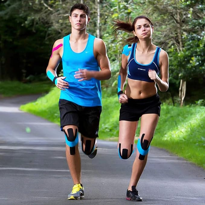 Waterproof Kinesiology Tape<2Rolls>Elastic Athletic Sports Tape for Joints Support & Muscle Pain Relief <16.4ft*2 Precut >Cotton K Tape for Knee Shoulder Elbow Ankle Neck Muscle(Blue)