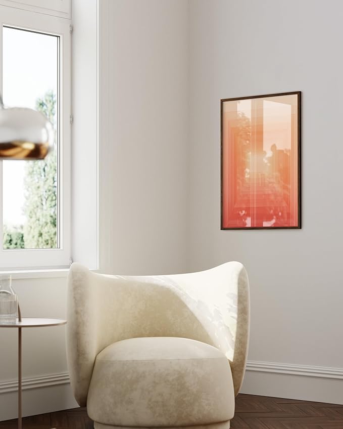 HAUS AND HUES Colorful Abstract Wall Art - Minimalist Retro Picture for Living Room Decor, Red and Pink Modern Wall Art Painting (Pink Geometric 2, Walnut Frame, 24x36)
