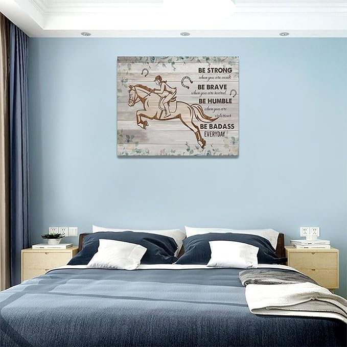 Motivational decor wall art Inspirational canvas Pictures Riding Wall Decor Girl Riding a Horse Canvas for Girl’s Room Prints Painting Framed Artwork for living room Bedroom 20"x16"