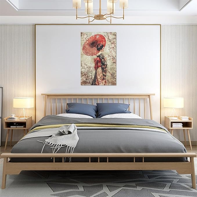 Fleruku Vintage Japanese Wall Art Japanese Geisha Wall Decor Japan Women Pictures Canvas Painting Artwork Home Decorations for Living Room Bedroom Bathroom Office 16"x24"