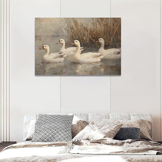 Farmhouse Duck Wall Art Country Kitchen Wall Decor Rustic Wild Duck Pictures Canvas Painting Framed Artwork Home Decorations for Bathroom Living Room Bedroom Office 24"x16"