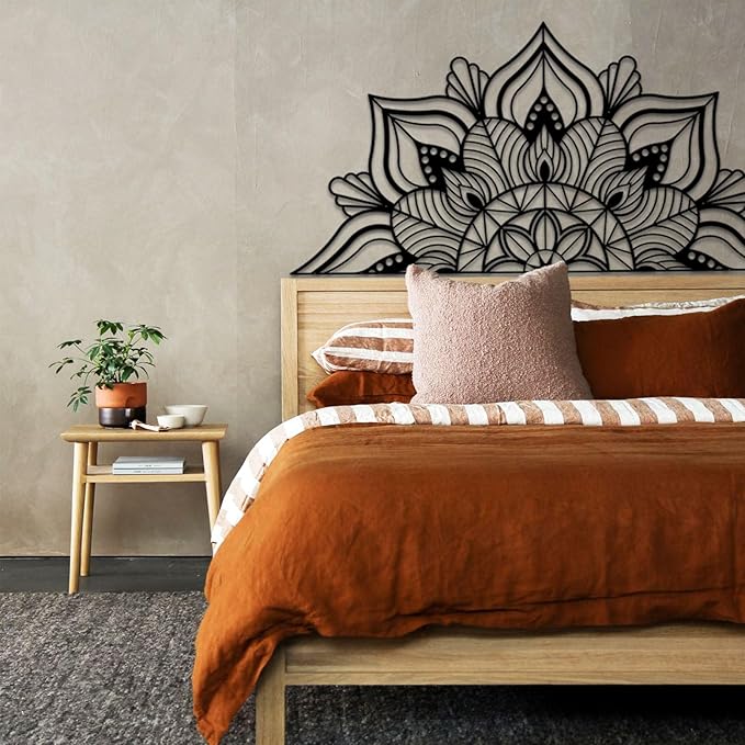 Resama Large Metal Mandala Wall Decor, Unique Lotus Flower Wall Art, Suitable for Office and Home Indoor and Outdoor Decoration (Black, 59‘’x29.5‘’/ 150x75cm)