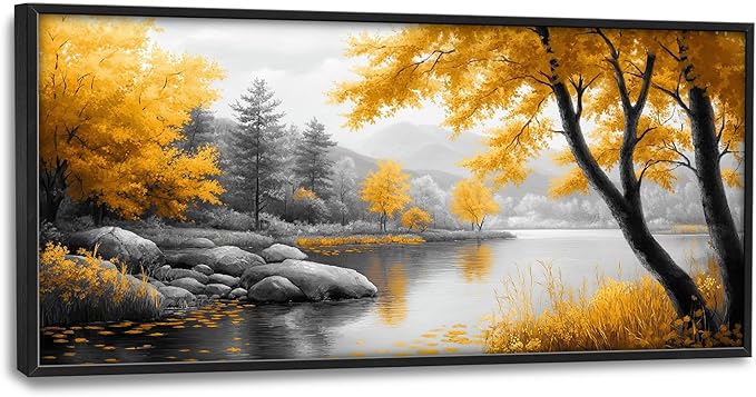 Framed Large Tree Wall Art for Living Room, Oversized Zen Trees Wall Decor, Black and Golden Forest Canvas Pictures Home Decoration for Living Room Bedroom Office 60"x30"