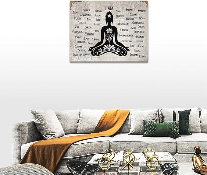 Zen Buddhism Canvas Wall Art Lotus Buddha Pictures Decor Canvas Motivational Painting Prints Wall Decor Framed Buddhist Artwork Gifts for Home Living Room Bedroom 16"x12"