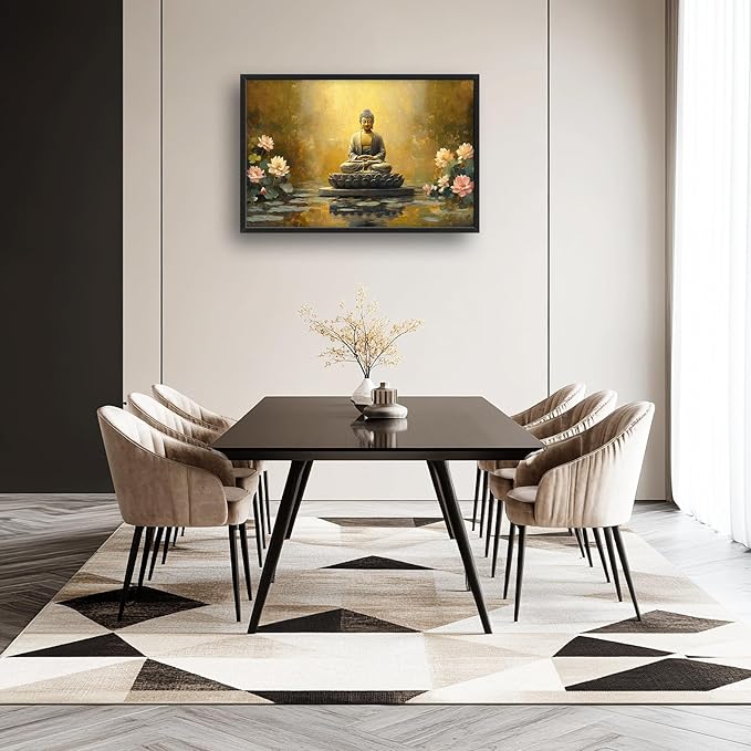 Buddha Large Wall Art Golden Buddhist Pictures Wall Decor Zen Lotus Big Canvas Painting Prints Framed Artwork Home Decorations Above Bed for Bedroom Living Room Dining Room Bathroom 36"x24"