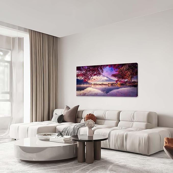 Bogosip Japanese Mountain Lake Wall Art Mount Wall Decor Nature Landscape Pictures Maple Leaves Large Canvas Prints Frame Artwork for Living Room Dining Room Bathroom 60"x30"