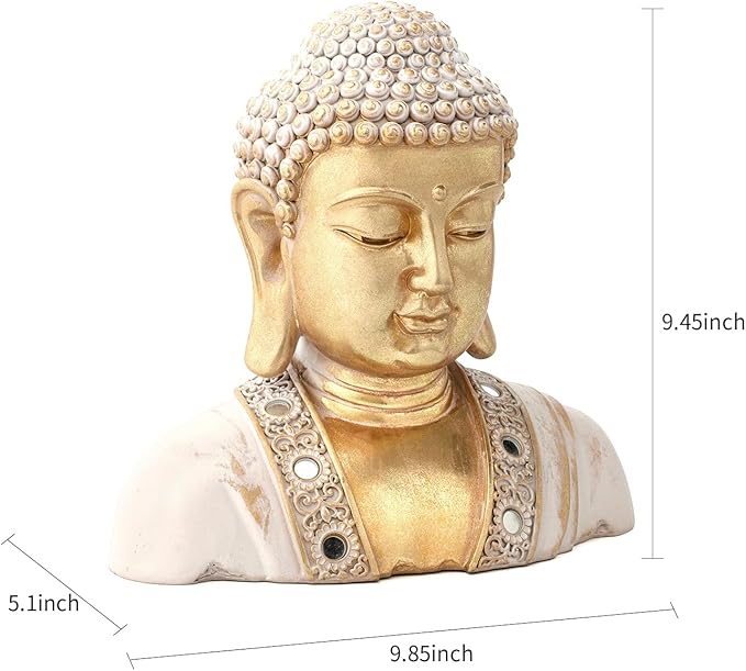 Buddha Head Statue Gold 9.5",Buddha Statues for Zen Decor Spiritual Relaxation,Meditation or Shrine- Decor -Buda– Indoor Buddha Gift for Living Room Table Office Home Decor