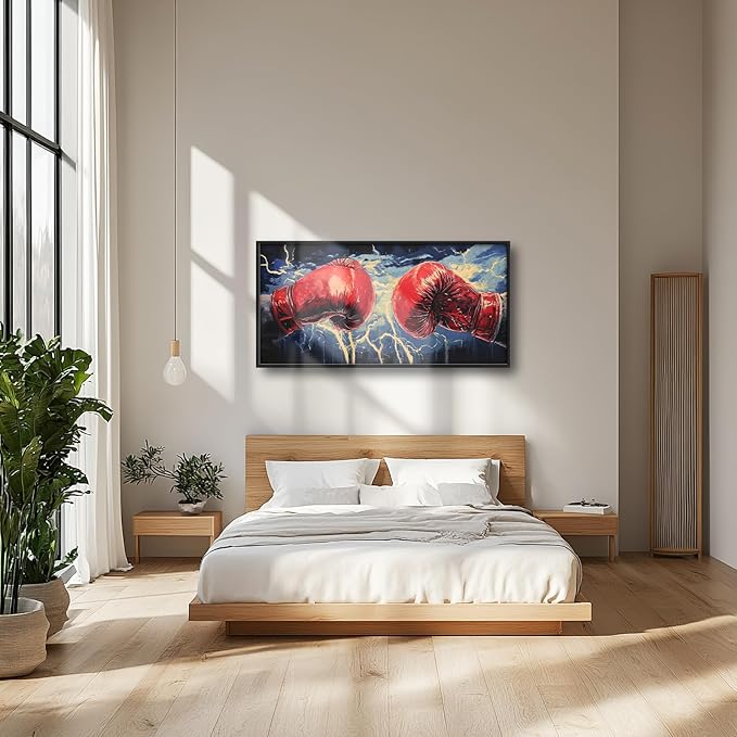 Kylora Boxing Wall Art Boxing Gloves Pictures Wall Decor Sports Fitness Large Master Over Above Bed Canvas Prints Horizontal Modern Artwork Painting Home Office Decorations For Gym Bedroom 30"x60"