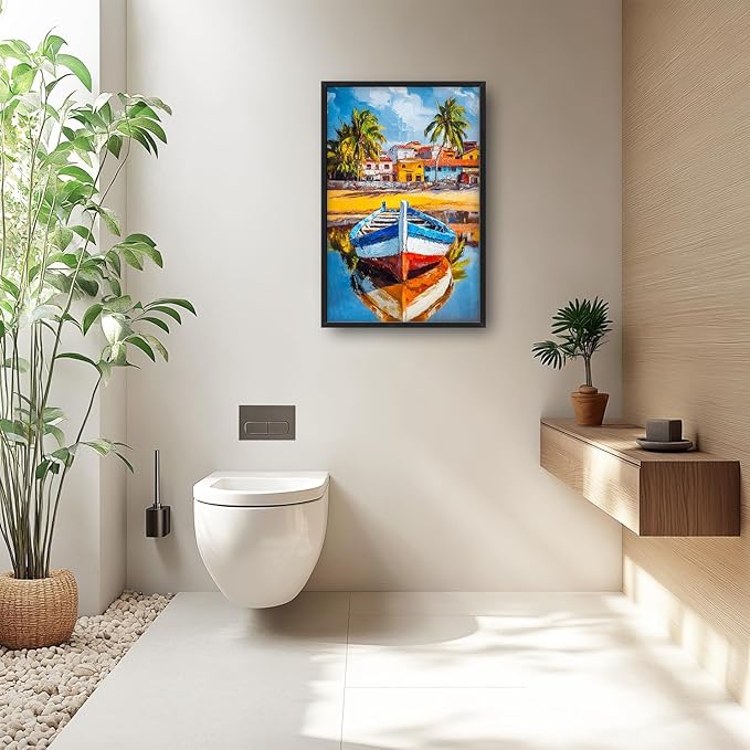 Graffiti Boat Large Wall Art Tropical Colorful Coastal Pictures Wall Decor Big Canvas Painting Prints Framed Artwork Home Decorations Above Bed for Bedroom Living Room Dining Room Bathroom 24"x36"