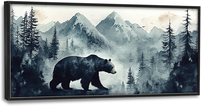 SweetFox Extra Large Forest Bear Framed Wall Art for Living Room, Bear Pictures Oversized Wall Decor Abstract Big Canvas Painting Print Home Artworks for Bathroom Master Bedroom Office 60L X 30W