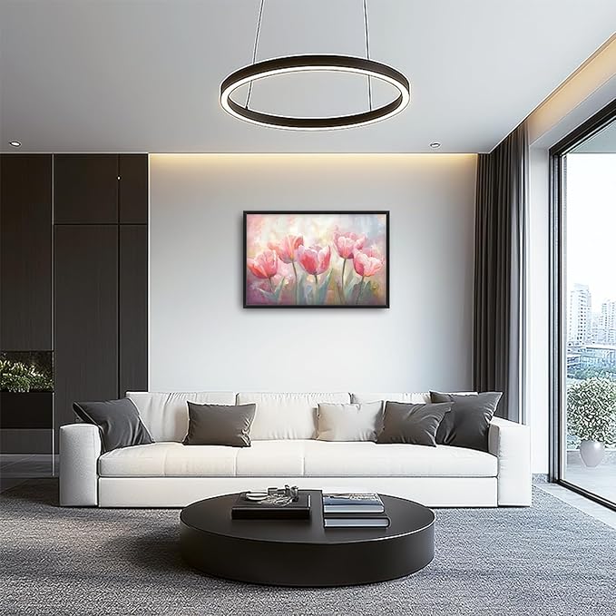 Kylora Tulip Wall Art Pink Tulips Pictures Wall Decor Pink Flowers Prints Modern Artwork Painting Home Office Decorations For Kitchen Bathroom Bedroom Dining Living Room 36"x24"