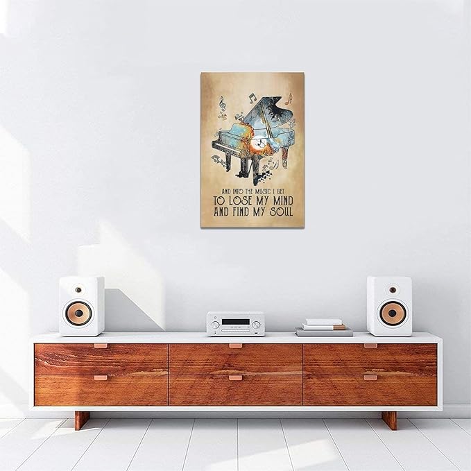 Music Decor Wall Art Piano Wall Decor Vintage Canvas Music Heal The Soul Prints Painting Framed Artwork for living room Bedroom Bathroom 16"x24"