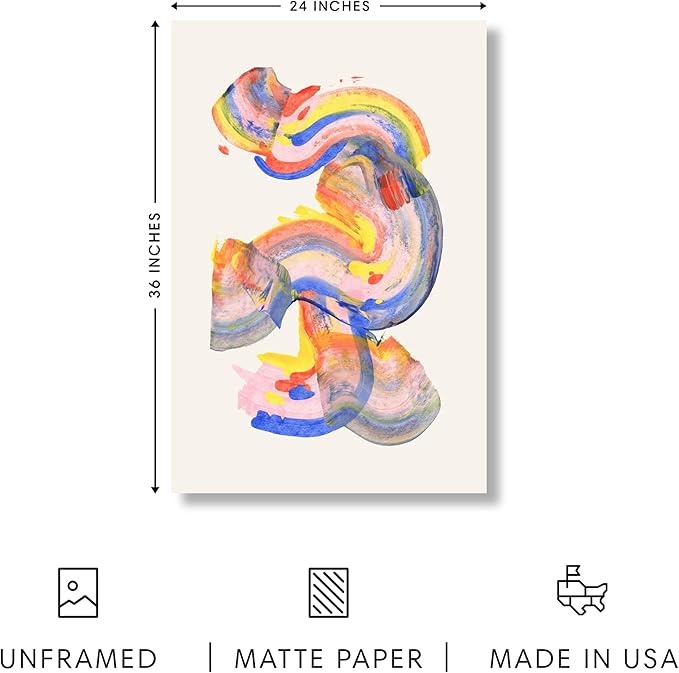 HAUS AND HUES Colorful Abstract Wall Art - Minimalist Retro Picture for Living Room Decor, Red and Pink Modern Wall Art Painting (Abstract Watercolor Swirls, Unframed, 24x36)