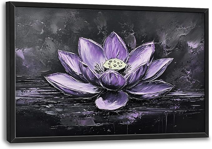 Kylora Lotus Wall Art Purple Lotus Flower Pictures Wall Decor Zen Prints Modern Artwork Meditation Painting Home Office Decorations For Kitchen Bathroom Bedroom Dining Living Room 36"x24"
