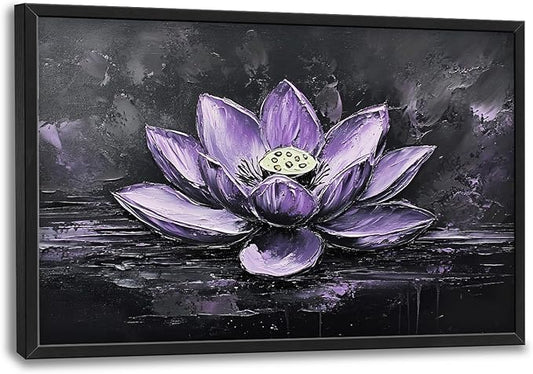 Kylora Lotus Wall Art Purple Lotus Flower Pictures Wall Decor Zen Prints Modern Artwork Meditation Painting Home Office Decorations For Kitchen Bathroom Bedroom Dining Living Room 36"x24"