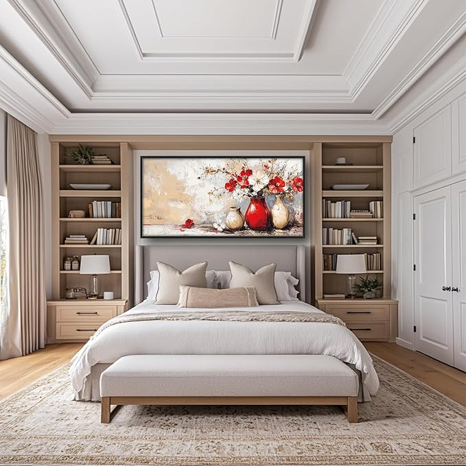 SweetFox Extra Large Vases with Flowers Framed Wall Art for Living Room, Farmhouse Floral Pictures Oversized Wall Decor Abstract Canvas Painting Print Artwork for Bathroom Master Bedroom 60L X 30W
