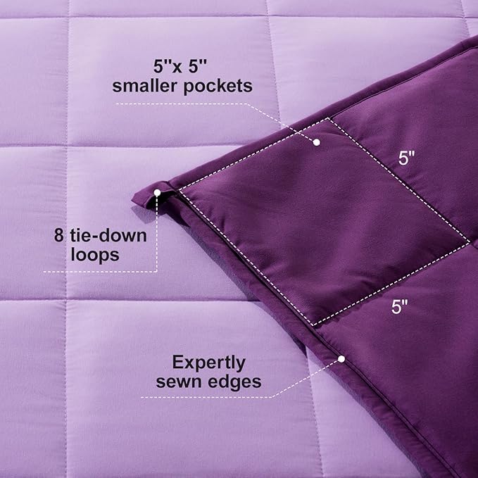 Lessymo Weighted Blanket for Adults - 15 lbs, 48"x72" Twin Size - Washable Heavy Blanket for Sleeping, Microfiber Big Blankets with Premium Glass Bead for All-Season, Soft Thick Blanket, Purple