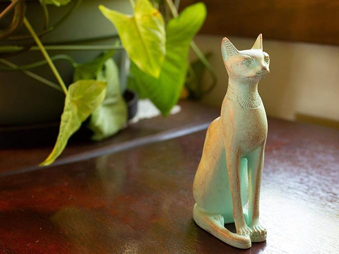 Discoveries Egyptian Imports Patina Bastet Cat Statue - Made in Egypt - 5" Tall - Egyptian Goddess