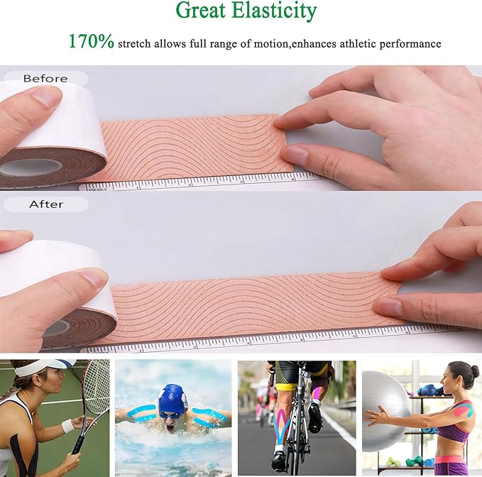 Kinesiology Tape Precut Pro-4Pack | Waterproof Elastic Athletic Tape, 66 ft 80 Strips, Medical Grade Cotton Adhesive Sports Tape for Muscle Pain Relief & Joint Support, Breathable K Tape-4Color