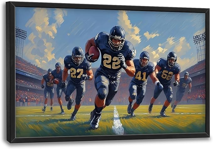 Glocmna Framed Large Wall Art for Living Room American Football Team Wall Decor Sport Theme Canvas Pictures Painting Print Gym Decor for Home Gym Artwork Decorations for Boys Bedroom Home Gifts 24"x36"