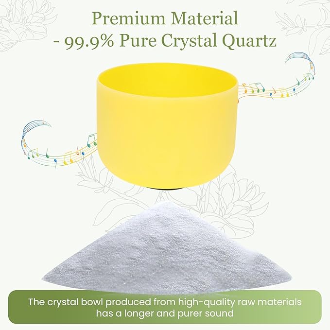 432HZ 10 Inchs Frosted Crystal Singing Bowl Set for Meditation Healing Yoga Chakra Quartz Crystal Sound Bowls with Heavy Duty Carry Case and Rubber Mallet,Suede Striker,O-rings