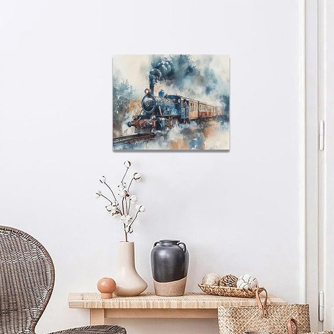 Fleruku Train Wall Art Train Wall Decor Pictures Canvas Painting Artwork Home Decorations For Living Room Bedroom Bathroom Office Nursery Classroom 20"x16"