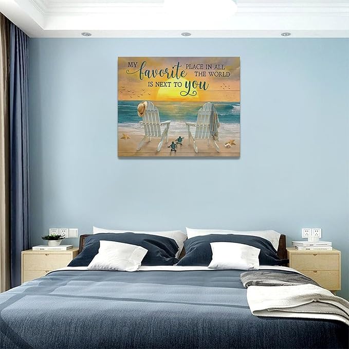 Fleruku Beach Wall Art Ocean Coastal Wall Decor Nautical Sunrise Sunset Sea Turtles Pictures Canvas Painting Artwork Home Decorations for Living Room Bedroom Bathroom Office 20"x16"