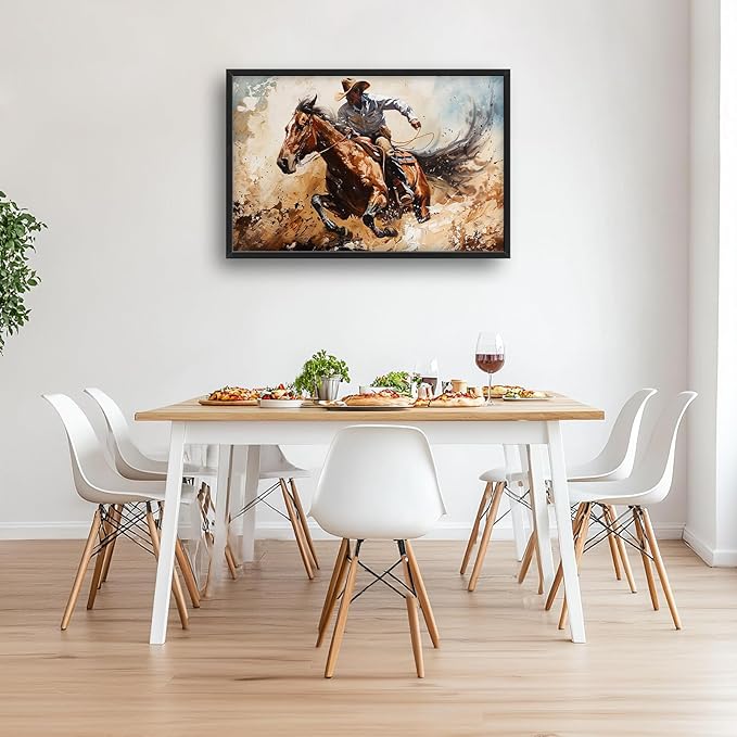 Large Western Cowboy Framed Wall Art for Living Room Vintage Cowboy Pictures Wall Decor West Canvas Painting Artwork Country Home Decorations for Bedroom Office 36x24 inch