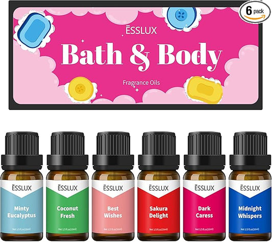 Fragrance Oils, ESSLUX Bath & Body Scented Essential Oils for Diffusers for Home, Premium Soap Candle Making Scents, Aromatherapy Oils Gift Set,10ml*6 - Coconut Fresh, Minty Eucalyptus, and More