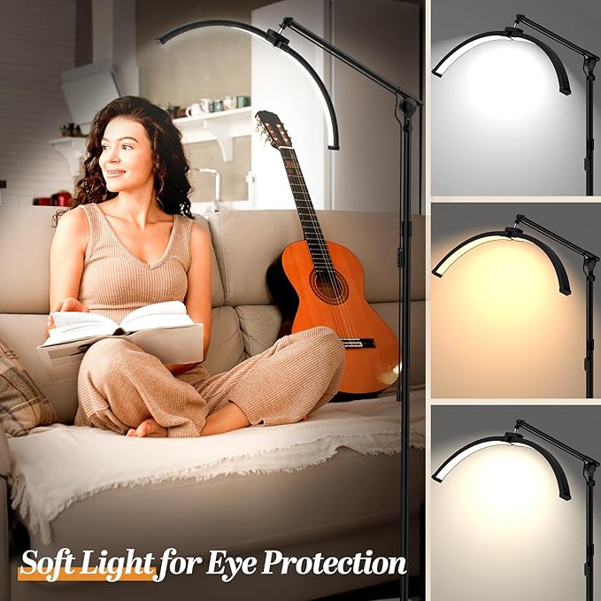 Esthetician Light, 3-Color Dimmable Lash Lamp, 308 LED Beads Shadowless Half Moon Light, Lash Foldable Floor Lamp with 360° Rotation for Beauty, Tattoo, Spotlight, Reading