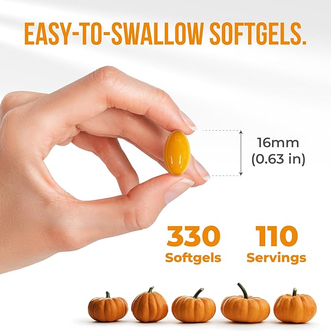 FRESHDRINKUS, 330 Premium Pumpkin Seed Oil Softgels with Saw Palmetto, | Cold-Pressed, Non-GMO, Gluten-Free, Vegan,
