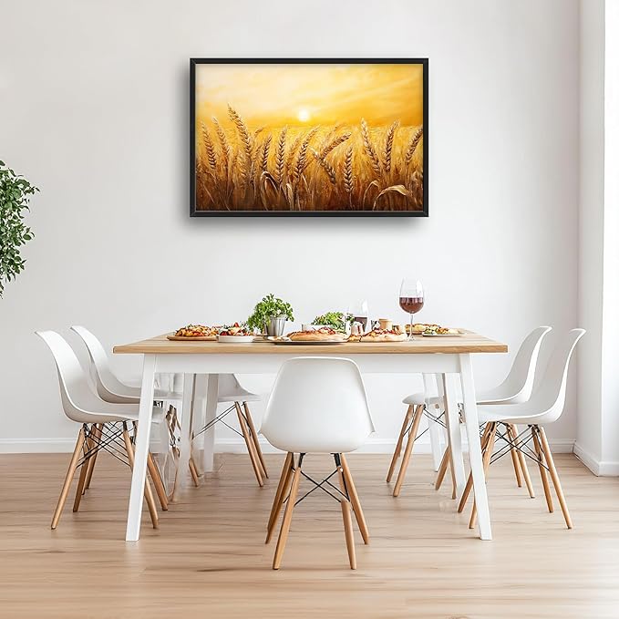 Kylora Wheat Field Wall Art Golden Wheat Landscape Pictures Wall Decor Sunset Prints Modern Artwork Painting Home Office Decorations For Kitchen Bathroom Bedroom Dining Living Room 36"x24"