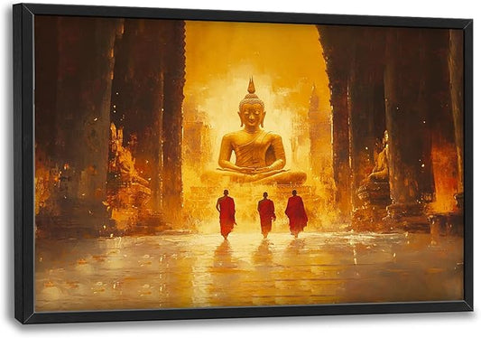 SweetFox Extra Large Buddha Framed Wall Art for Living Room, Zen Buddha Statue Pictures Oversized Wall Decor Abstract Big Canvas Painting Print Home Artworks for Bathroom Master Bedroom 36L X 24W