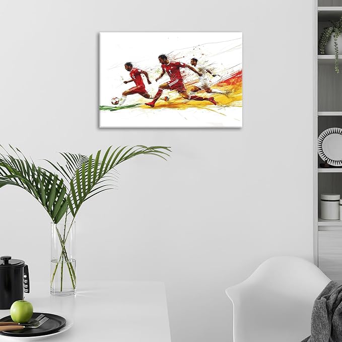 Olivine Soccer Wall Art, Sports Pictures Wall Decor, Graffit Game Painting, Football Player Canvas Prints, Framed Artwork for Bathroom Bedroom Living Room Office Home Decoration 24"x16"