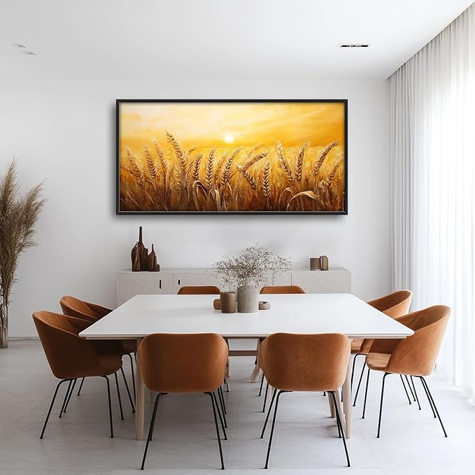 Wheat Field Wall Art Golden Wheat Landscape Pictures Wall Decor Sunset Large Master Over Above Bed Canvas Prints Horizontal Modern Artwork Painting Home Office Decorations For Kitchen Bedroom 30"x60"